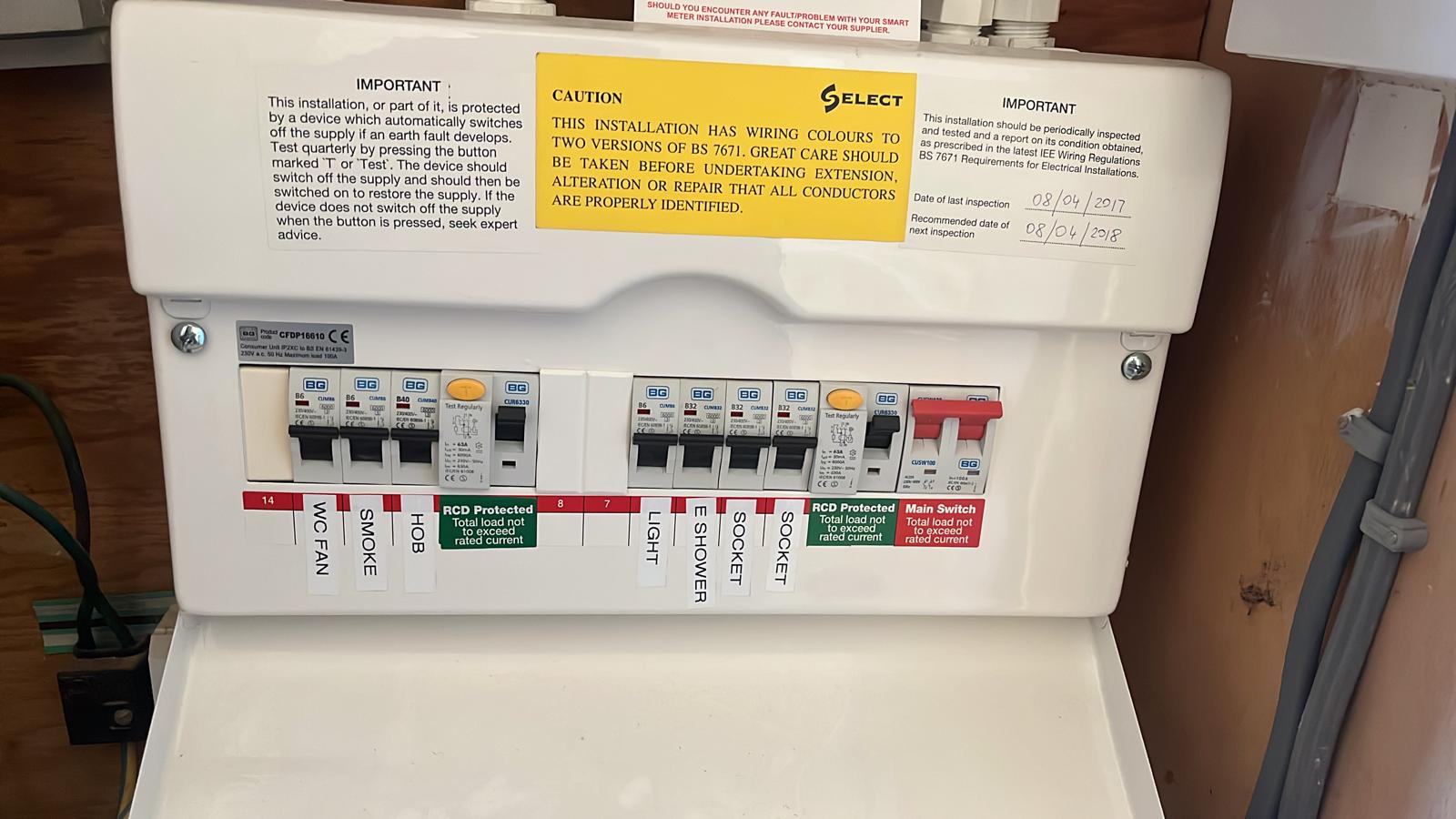 New consumer unit and electrical works